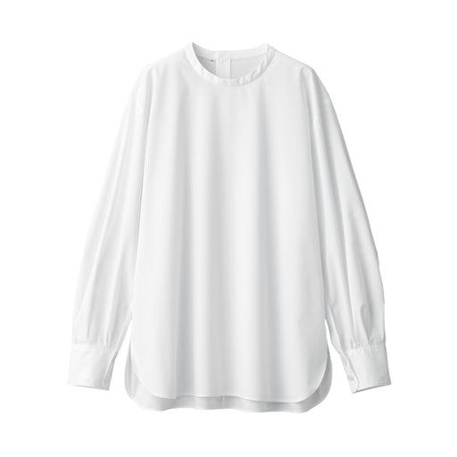 Women's Wrinkle Resistant Poplin Stand Collar Long Sleeve Blouse White MUJI