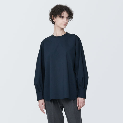 Women's Wrinkle Resistant Poplin Stand Collar Long Sleeve Blouse MUJI