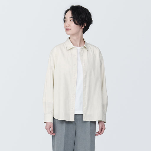 Women's Washed Broad Regular Collar Long Sleeve Striped Shirt MUJI
