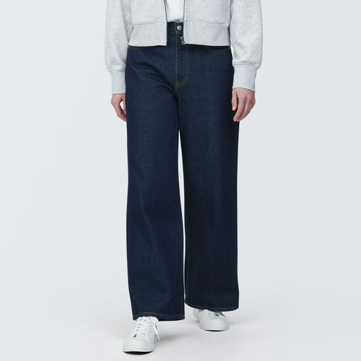 Women's Denim Wide Baggy Pants Navy MUJI