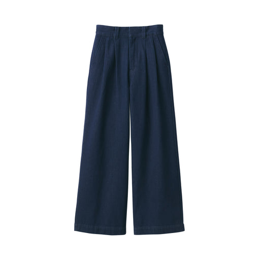 Women's Kapok Blend Denim Tucked Pants Dark Navy MUJI