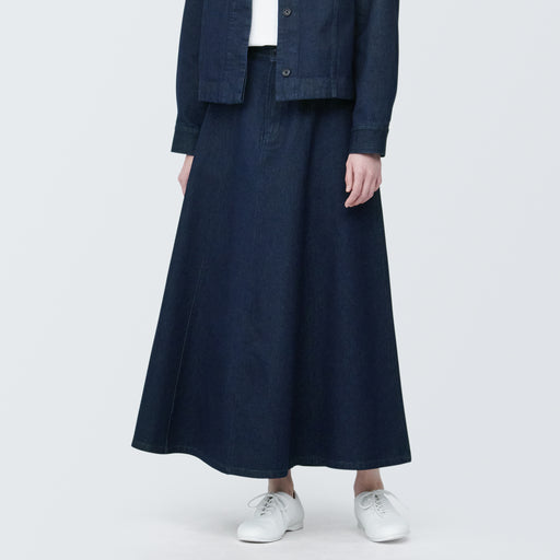 Women's Kapok Blend Denim Flare Maxi Skirt MUJI