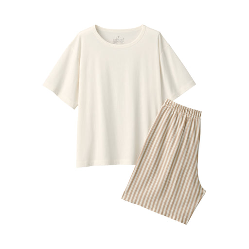 Women's Moisture-Wicking Cotton Short Sleeve Loungewear Set Ivory MUJI
