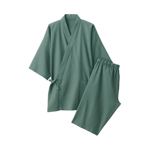 Men's Lyocell Blend Waffle Weave Jinbei Loungewear Set Smoky Green MUJI
