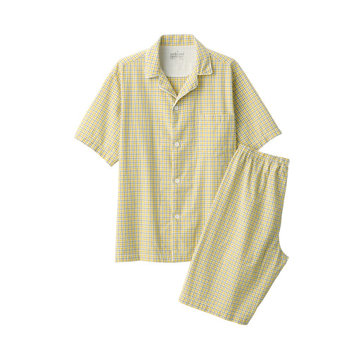 Men's Side Seamless Seersucker Short Sleeve Pajamas Yellow Check MUJI