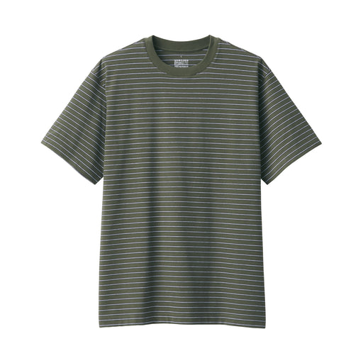 Men's Jersey Crew Neck Short Sleeve Striped T-Shirt Dark Green Stripe MUJI