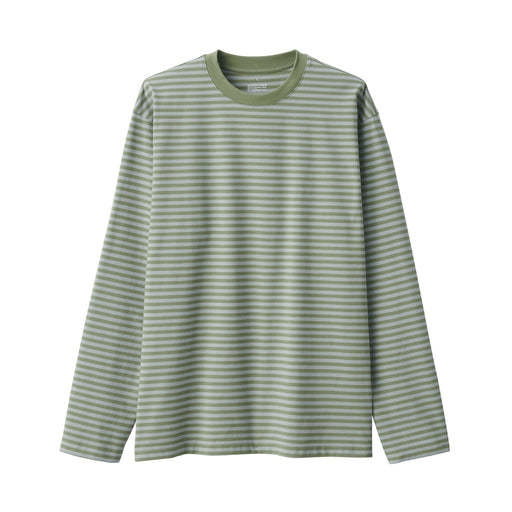 Men's Jersey Crew Neck Long Sleeve Striped T-Shirt Smoky Green Stripe MUJI