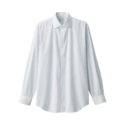 Men's Non-Iron Semi Wide Collar Striped Shirt White Stripe MUJI