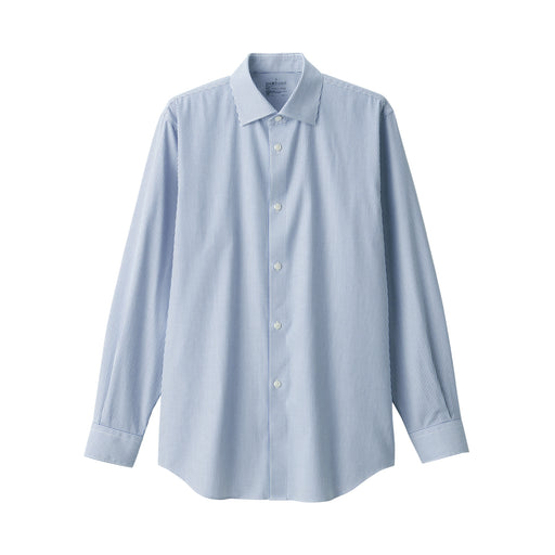 Men's Non-Iron Semi Wide Collar Striped Shirt Navy Stripe MUJI