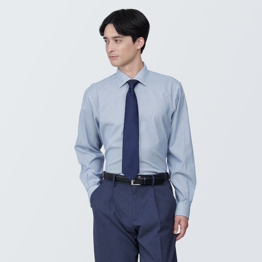 Men's Non-Iron Semi Wide Collar Striped Shirt MUJI