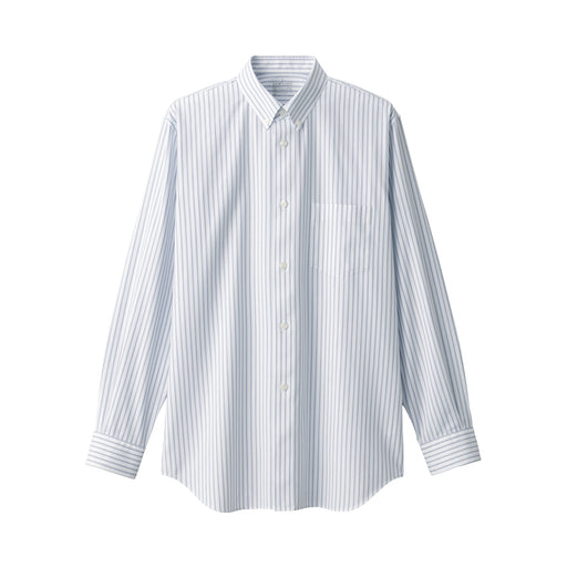 Men's Non-Iron Button Down Striped Shirt White Stripe MUJI
