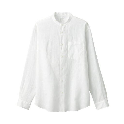 Men's Linen Stand Collar Long Sleeve Shirt White MUJI