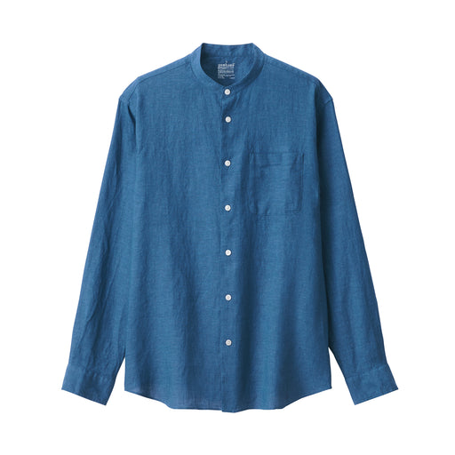 Men's Linen Stand Collar Long Sleeve Shirt Blue MUJI