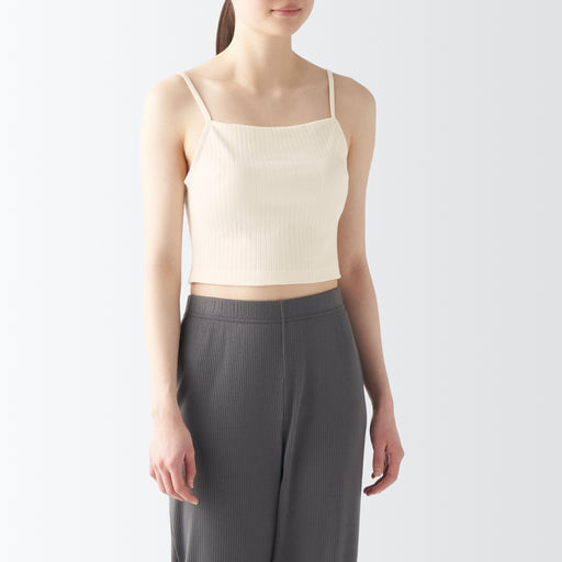 Women's Cotton Stretch Ribbed Short Camisole with Bra MUJI