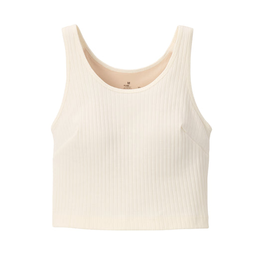 Women's Cotton Stretch Ribbed Short Tank Top with Bra White MUJI
