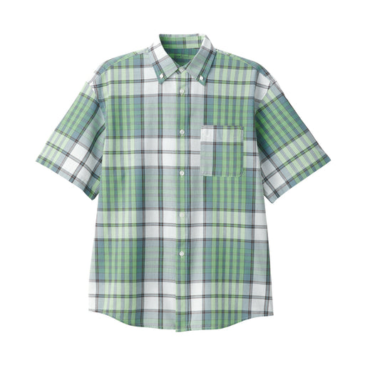 Men's Madras Check Button Down Short Sleeve Shirt Green Check MUJI