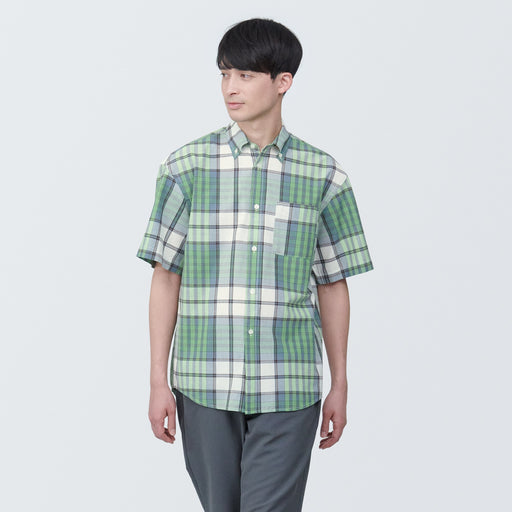 Men's Madras Check Button Down Short Sleeve Shirt MUJI