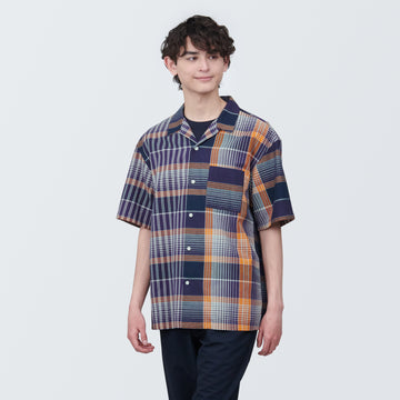 Men's Madras Check Open Collar Short Sleeve Shirt MUJI