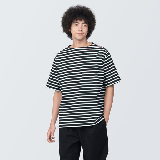 Men's Washed Heavyweight Boat Neck 1/2 Sleeve Patterned T-Shirt MUJI