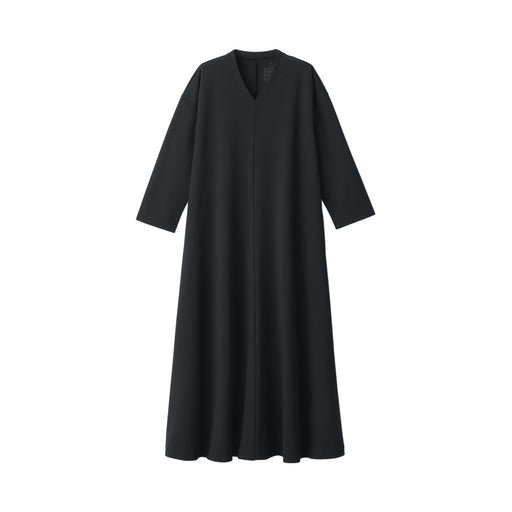 Women's Double Knitted V-Neck Dress Black MUJI