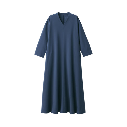 Women's Double Knitted V-Neck Dress Navy MUJI