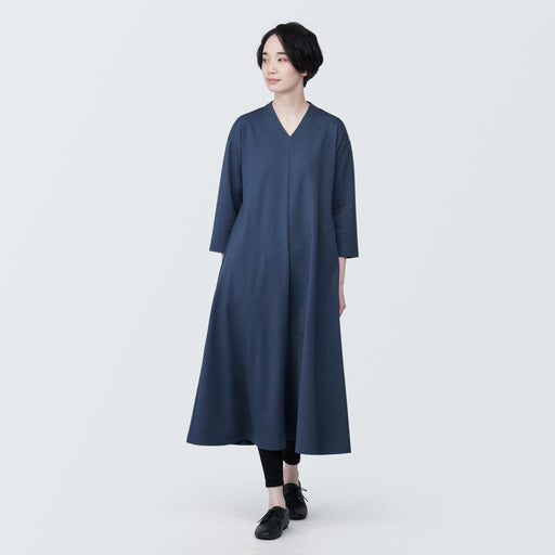 Women's Double Knitted V-Neck Dress MUJI