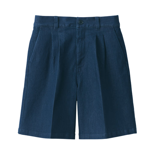 Women's Stretch Denim Pleated Shorts Dark Navy MUJI