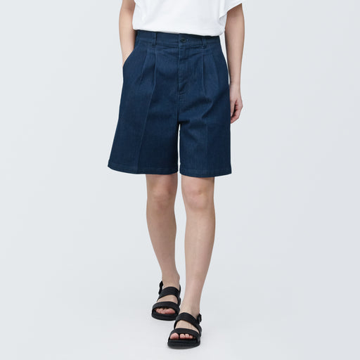 Women's Stretch Denim Pleated Shorts MUJI