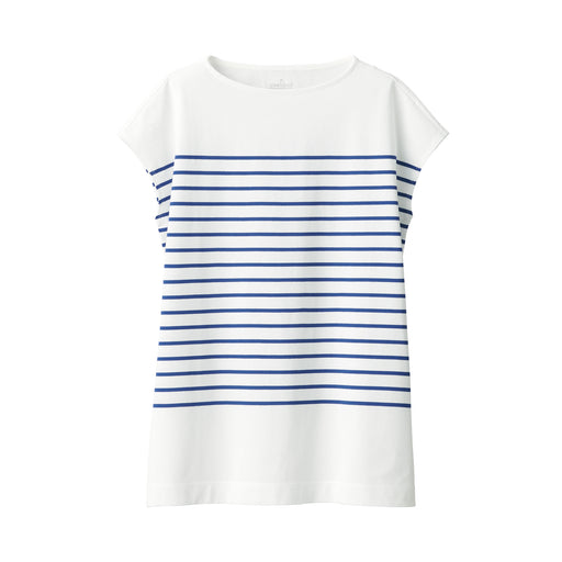 Women's Striped French Sleeve Boatneck Tunic Blue Stripe MUJI