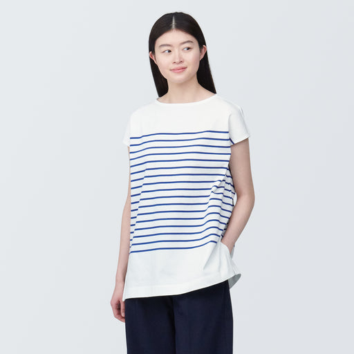Women's Striped French Sleeve Boatneck Tunic MUJI
