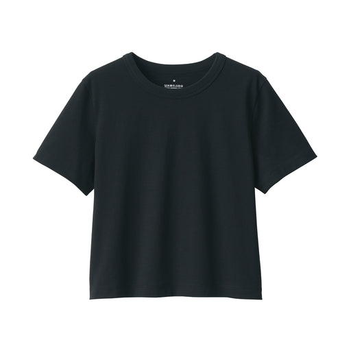 Women's Slub Yarn Crop T-Shirt Black MUJI