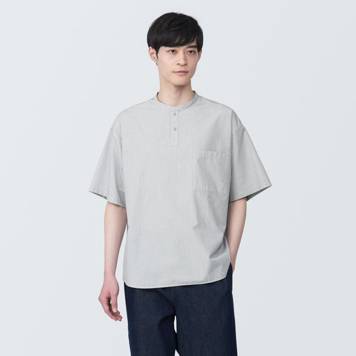 Men's Cool Touch Henley Neck Short Sleeve Woven Patterned T-Shirt MUJI