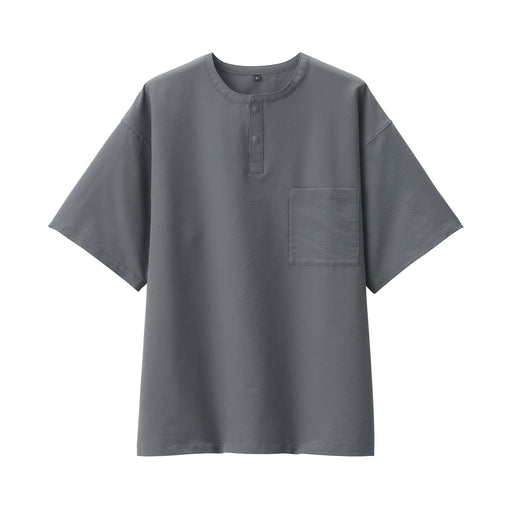 Men's Seersucker Henley Neck Woven T-Shirt Charcoal Gray MUJI