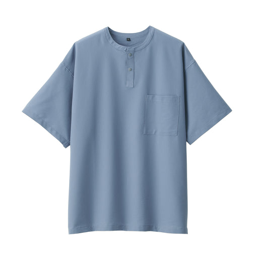 Men's Seersucker Henley Neck Woven Short Sleeve T-Shirt Smoky Blue MUJI