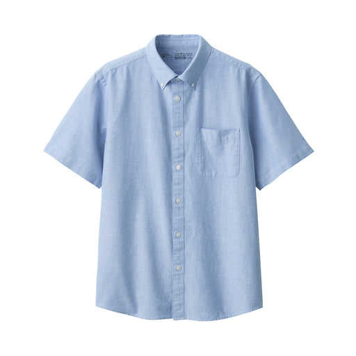 (Transfer to Portland) Men's Washed Oxford Button Down Short Sleeve Shirt Saxe Blue MUJI