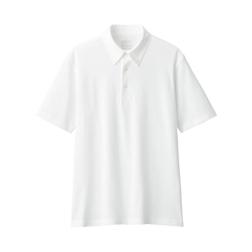 Men's Cool Touch Pique Button Down Short Sleeve Polo Shirt White MUJI