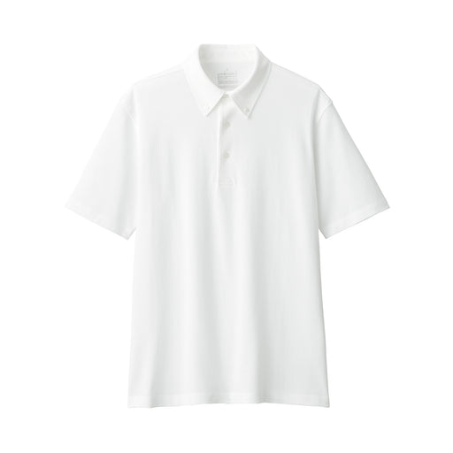 Men's Cool Touch Pique Button Down Polo Shirt White MUJI