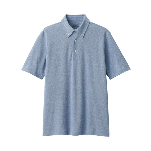 Men's Cool Touch Pique Button Down Short Sleeve Polo Shirt Navy MUJI