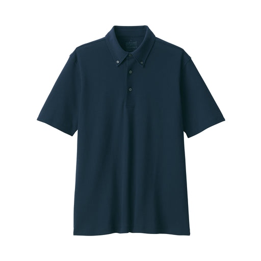 Men's Cool Touch Pique Button Down Short Sleeve Polo Shirt Dark Navy MUJI