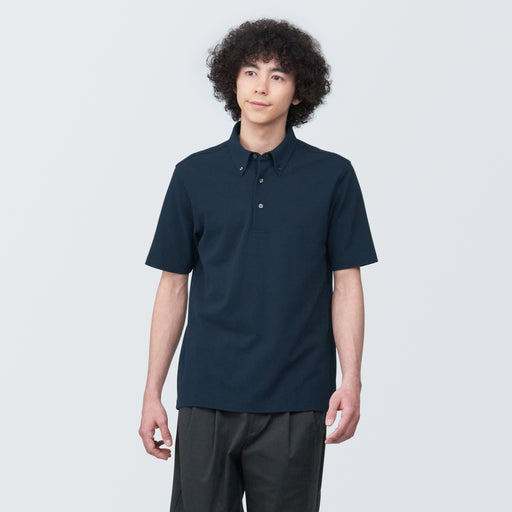 Men's Cool Touch Pique Button Down Short Sleeve Polo Shirt MUJI