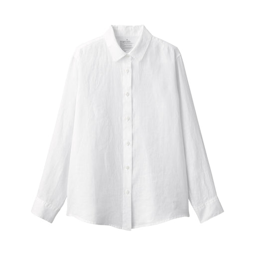 Women's Washed Linen Regular Collar Long Sleeve Shirt White MUJI
