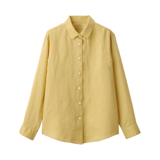 Women's Washed Linen Regular Collar Long Sleeve Shirt Light Yellow MUJI