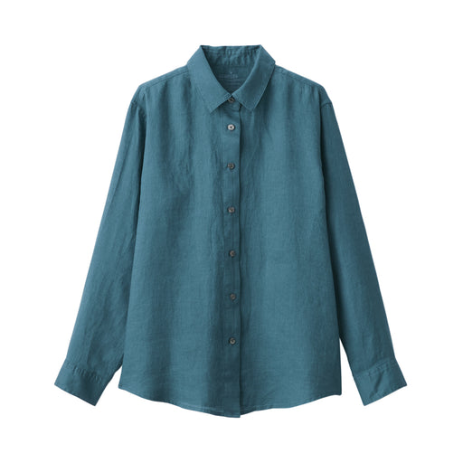 Women's Washed Linen Regular Collar Long Sleeve Shirt Smoky Green MUJI