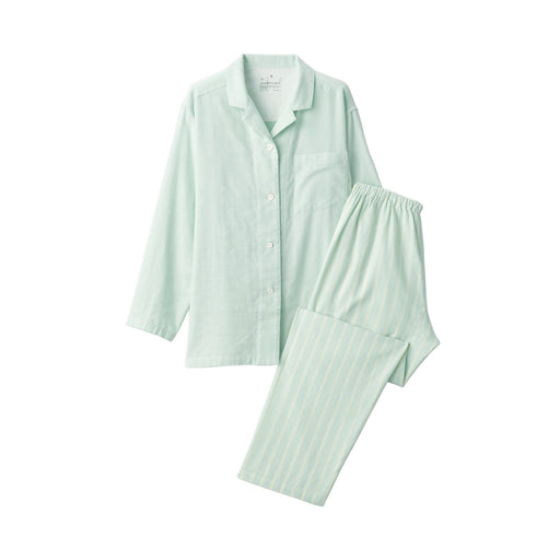Women's Side Seamless Double Gauze Pajamas Pale Green Stripe MUJI
