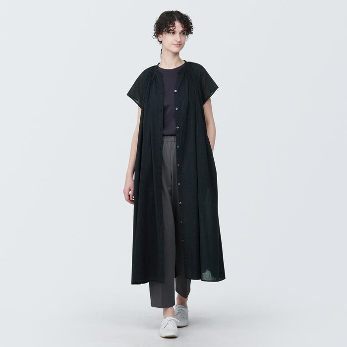 muji long sleeve dress Ladies' Washed Linen Long Sleeves Shirt Dress