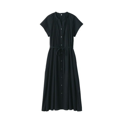 Women's High-Twist Veil French Sleeve Dress Black MUJI
