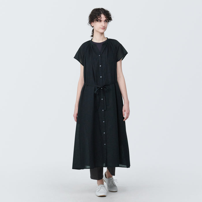 muji black dress Muji Cotton Shirt Dress Small Black Classic Basic Lagenlook Button Back Modest