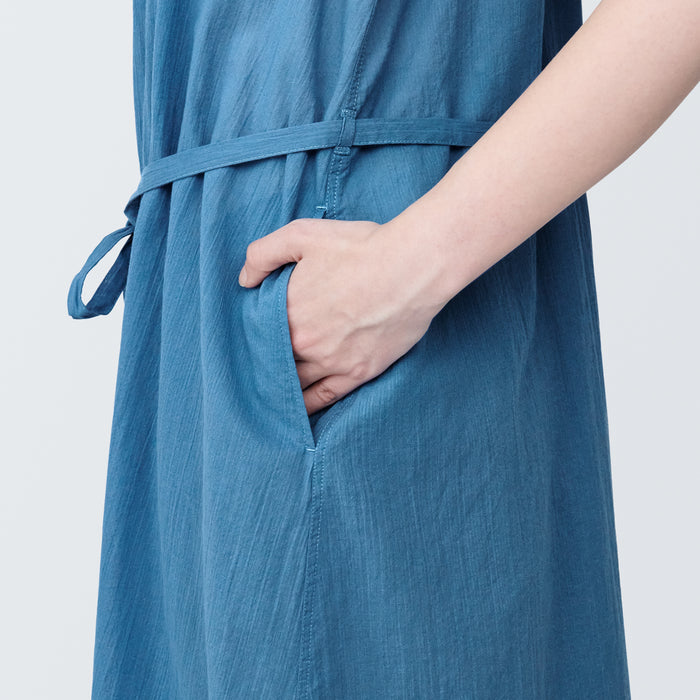Women's High-Twist Veil French Sleeve Dress | MUJI USA Women's High-Twist Veil French Sleeve Dress | MUJI USA