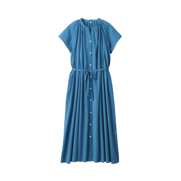 muji french linen dress Women's Washed Linen Long Sleeve Dress