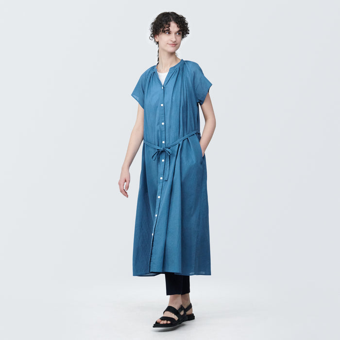 Women's High-Twist Veil French Sleeve Dress | MUJI USA Women's High-Twist Veil French Sleeve Dress | MUJI USA